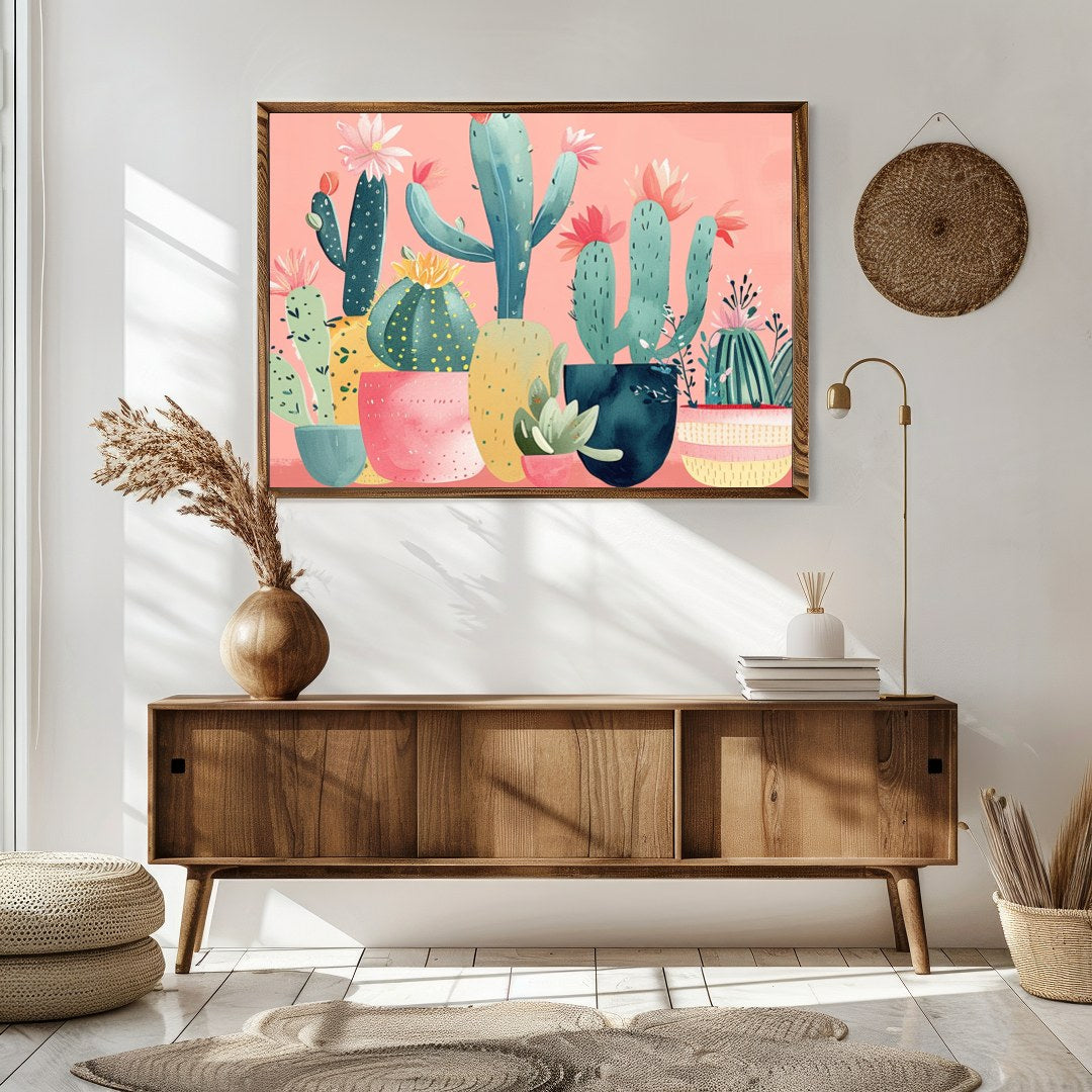 Infuse your space with the enchanting vibes of desert flora through this charming cactus art piece. for Sitting Area