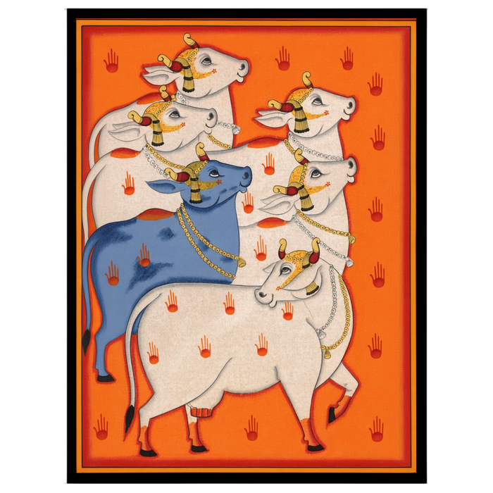 Celestial Herd of Cows with Divine Markings in Vibrant Pichwai