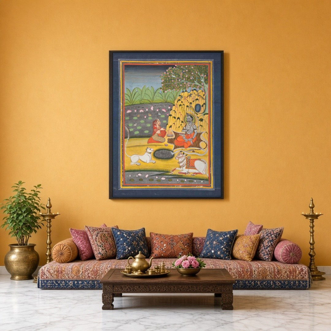 Immerse yourself in the divine tranquility of this exquisite Indian Miniature artwork. Lord Shiva for Sitting Lounge