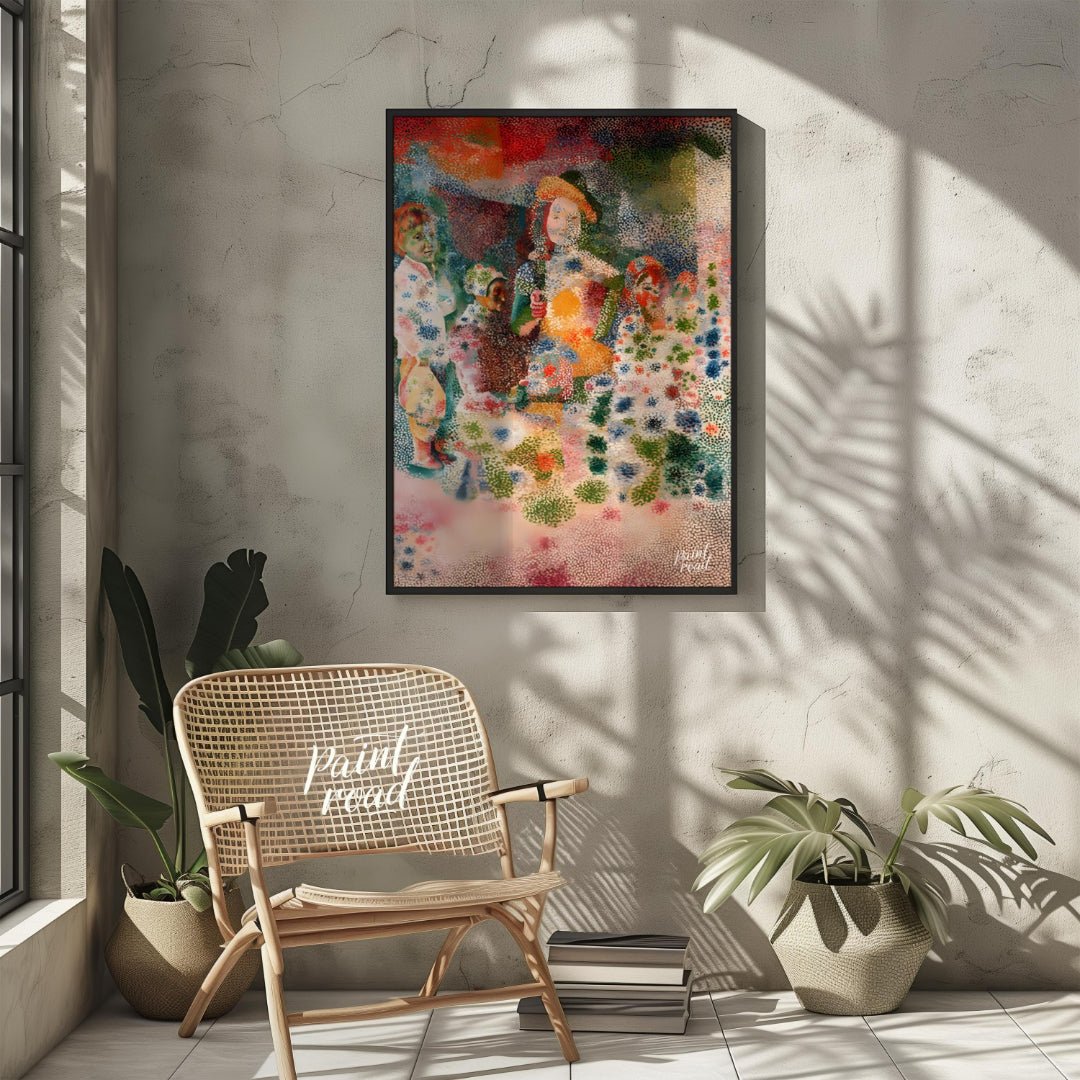 Children with Flowers (Puntinismo Style) Painting available online at Paintroad showing art collector art enthusiast and art history