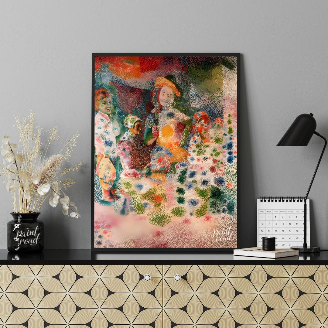 Children with Flowers (Puntinismo Style) Painting available online at Paintroad showing art collector art enthusiast and art history