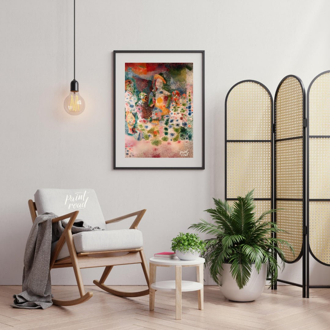 Children with Flowers (Puntinismo Style) Painting available online at Paintroad showing art collector art enthusiast and art history