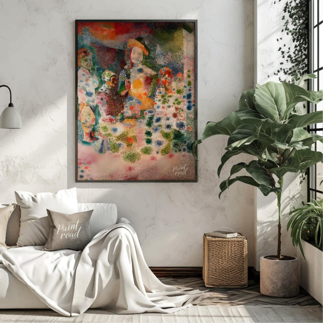 Children with Flowers (Puntinismo Style) Painting available online at Paintroad showing art collector art enthusiast and art history