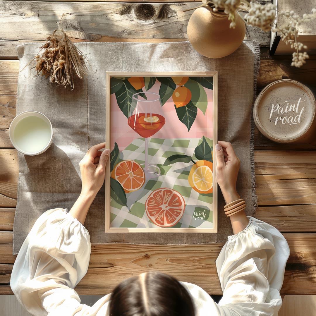 This enchanting and elegant poster captures the essence of a relaxed outdoor gathering, focusing on… for kitchen
