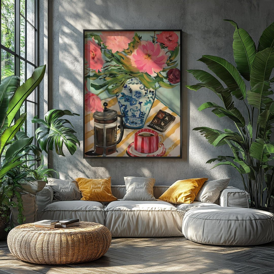Coffee, Blooms & Chocolate Painting available online at Paintroad showing Afternoon Chocolate and Cup