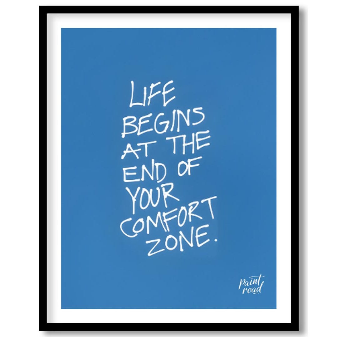 Comfort Zone Quote Painting available online at Paintroad showing blue calm and challenge
