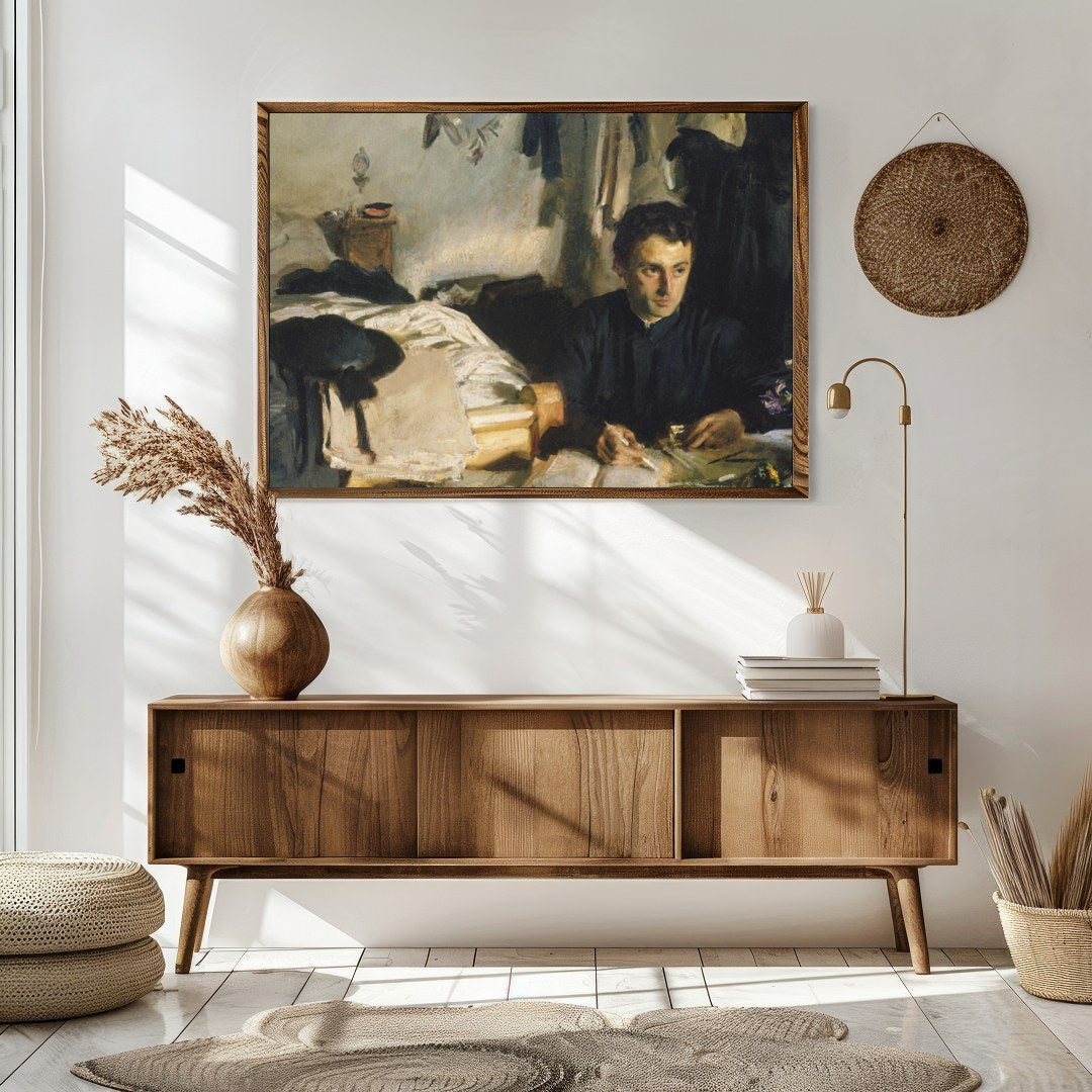 This evocative piece captures a moment of introspection, with a solitary figure enveloped in the for Sitting Area
