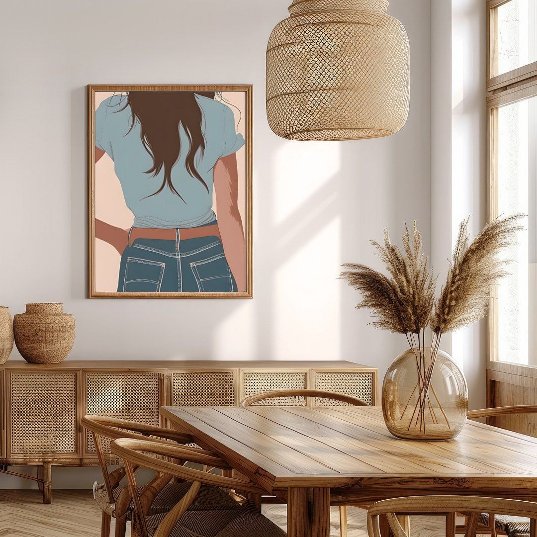 This captivating artwork depicts a lone cowgirl in calming pastel tones. The minimalist style and for Extra Kitchen