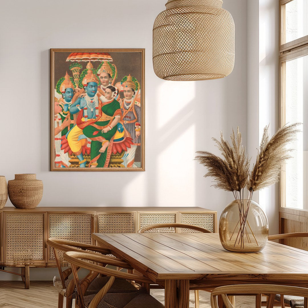 Immerse yourself in the divine with this stunning piece showcasing Vishnu and his consort, for Extra Kitchen