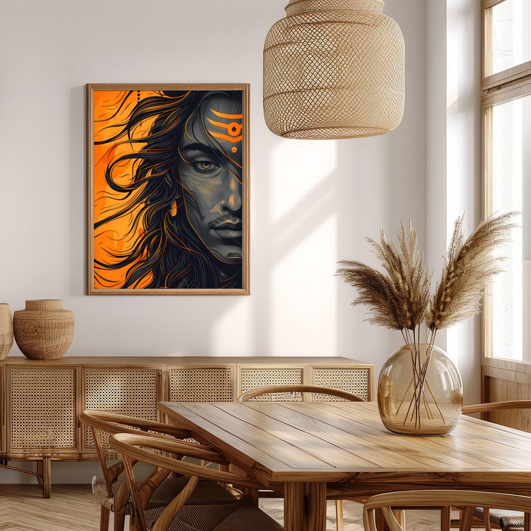 Embrace the dynamic energy of this contemporary Shiva portrait, capturing the god's powerful aura for Extra Kitchen