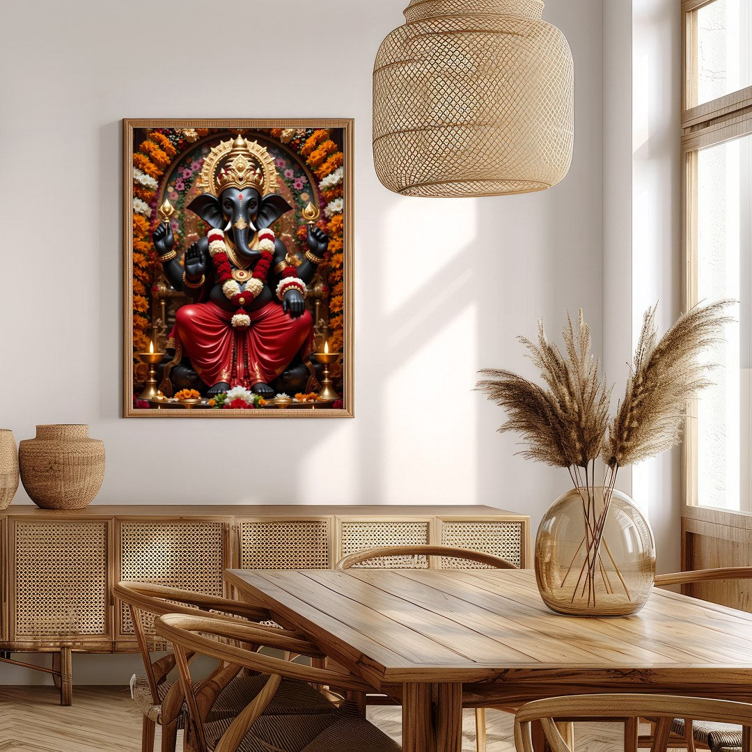 Immerse your space with the sacred tranquility of this exquisite Ganesh artwork. Surrounded by for Extra Kitchen