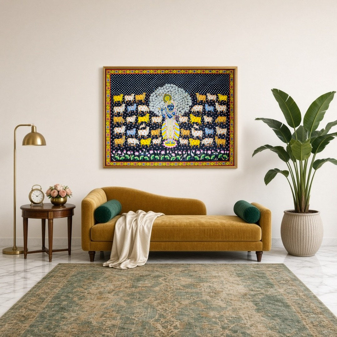 Immerse your space with the divine tranquility of Shrinathji surrounded by a gathering of sacred for Sitting Lounge