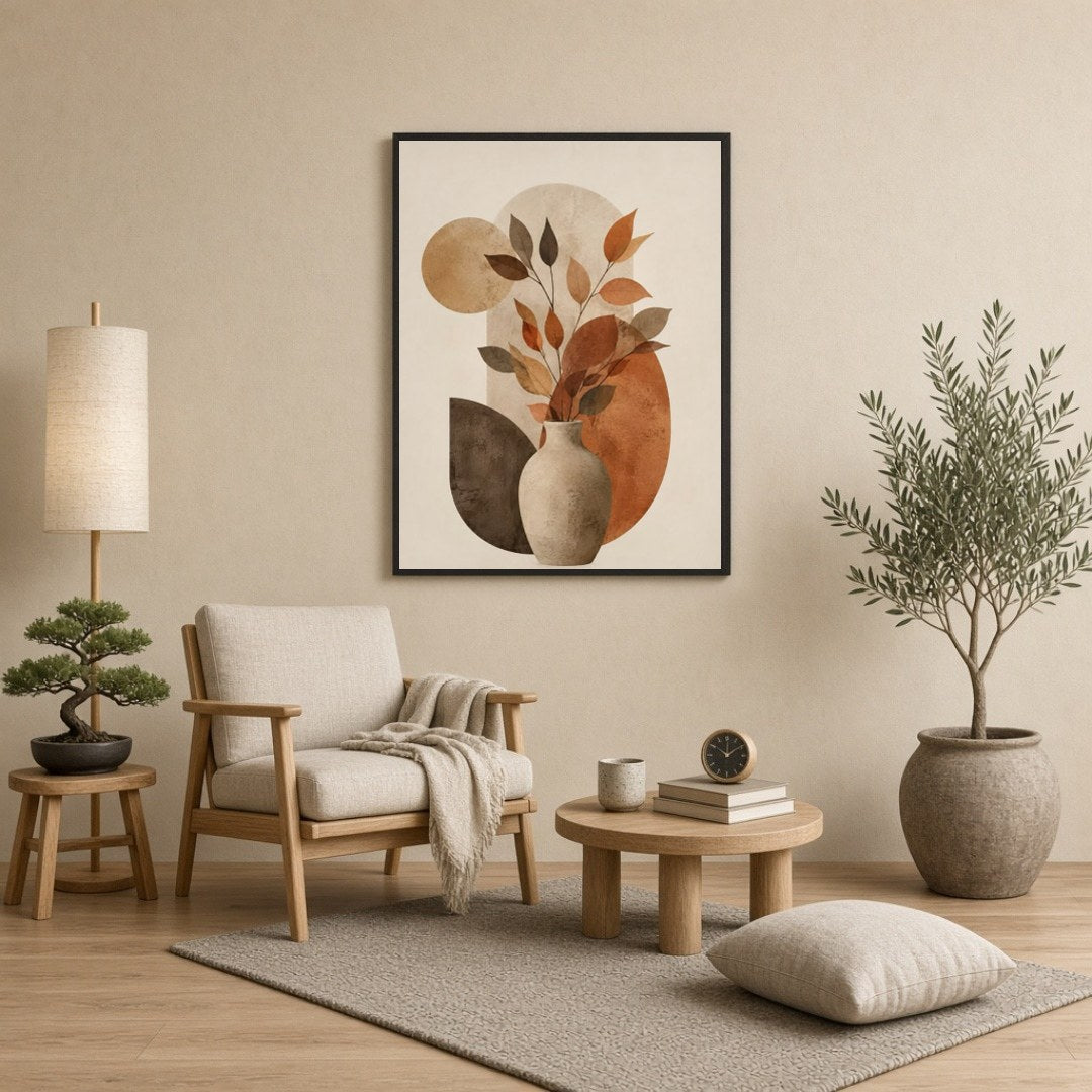 Embrace the warm and inviting tones of this abstract art print, featuring a delightful arrangement for Reading Nook