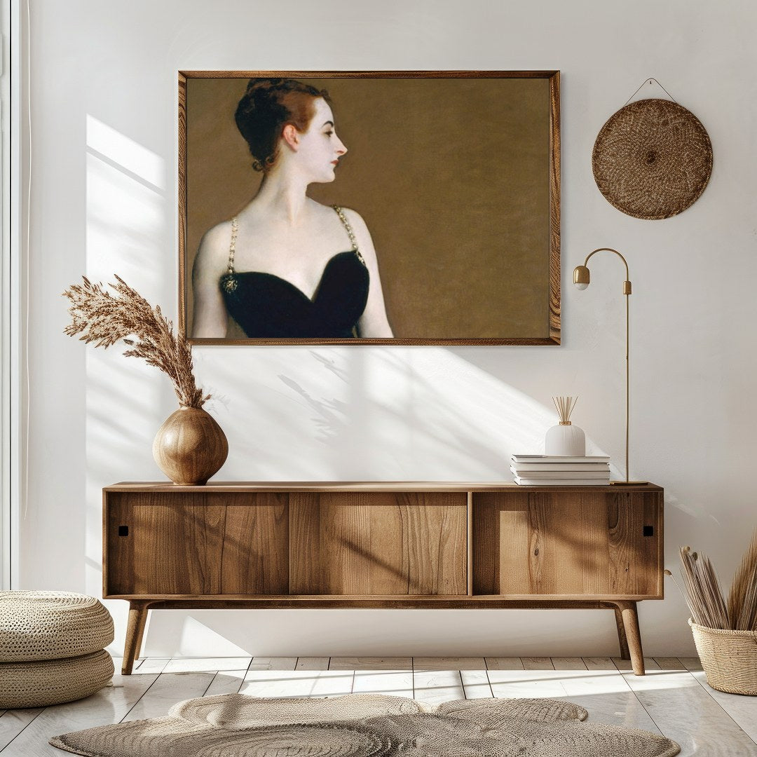 This captivating artwork exudes timeless elegance, featuring a refined figure adorned in black for Sitting Area