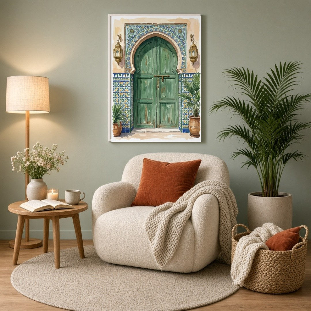 Capture the essence of Mediterranean charm with this stunning wall art featuring an intricately for Reading Nook