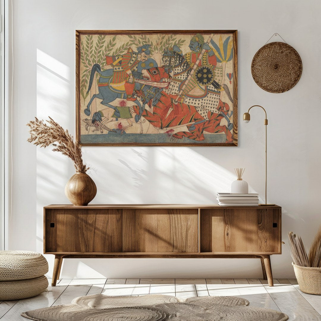 Immerse yourself in a vivid depiction of a historical battle, rendered in vibrant traditional for Sitting Area