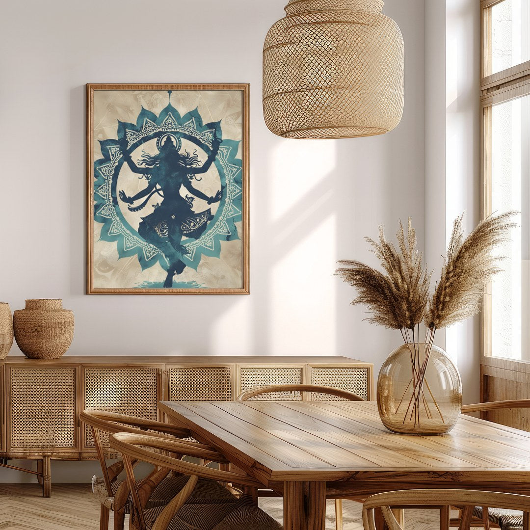 This captivating artwork features the silhouette of a dancer captured within an intricate mandala for Extra Kitchen