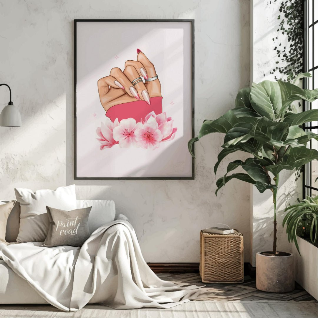Feminine Nail Art Painting available online at Paintroad showing bathroom beauty art and beauty blogger