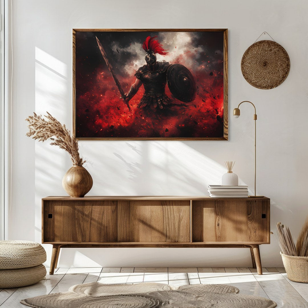 This mesmerizing artwork captures the intensity of a warrior engulfed in a storm of flames and for Sitting Area