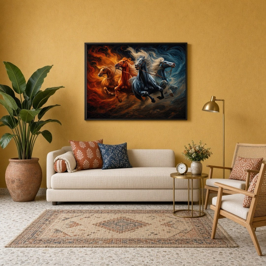 Captivate your space with the vibrant energy of this Vastu-inspired artwork, featuring powerful for Sitting Lounge