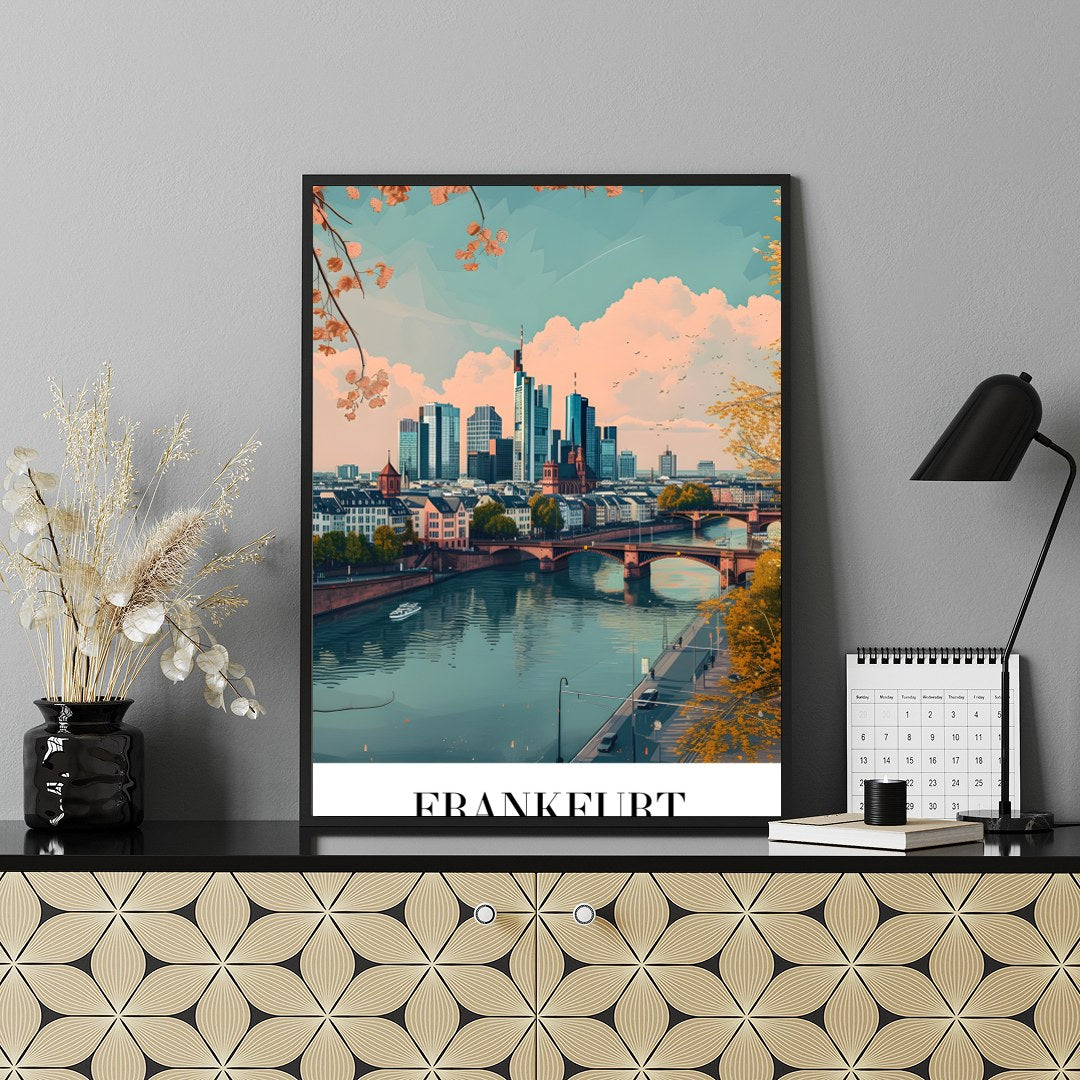 Capture the essence of urban sophistication with this beautiful portrayal of Frankfurt's skyline. for Shelf