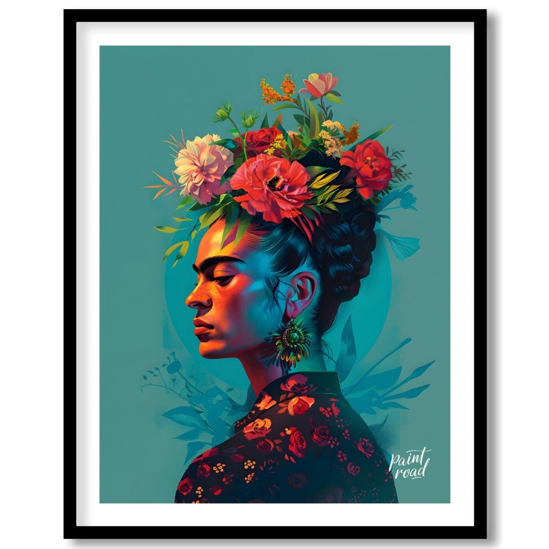 Frida's Floral Crown Painting available online at Paintroad showing Artist Bedroom and Blooms