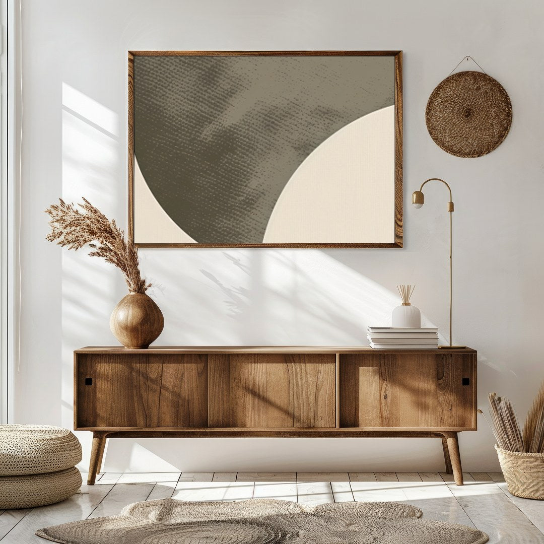This striking abstract piece captures the essence of modern minimalism with its geometric shapes for Sitting Area