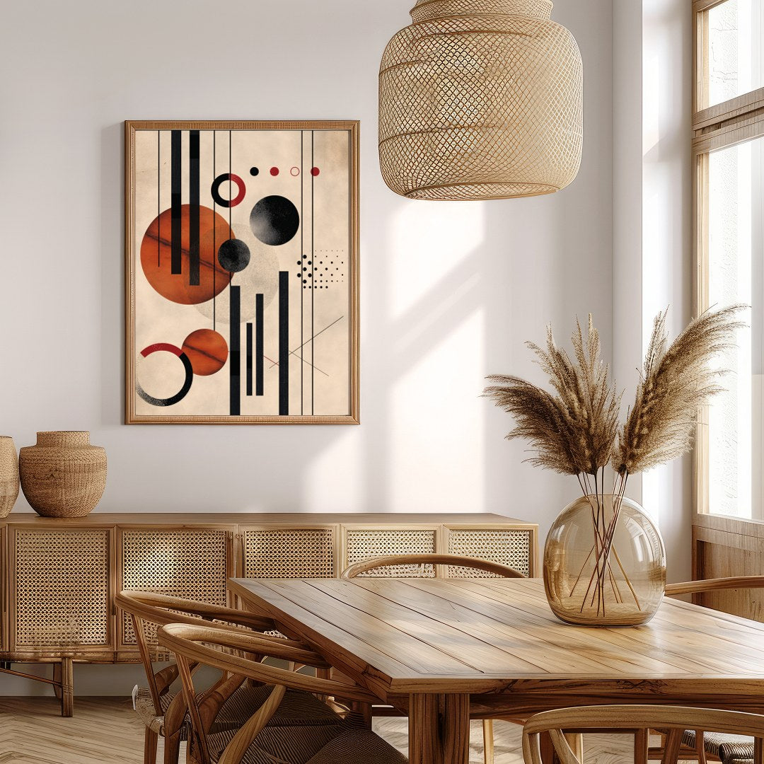 This captivating piece blends geometric precision with artistic flair, featuring bold circles and for Extra Kitchen