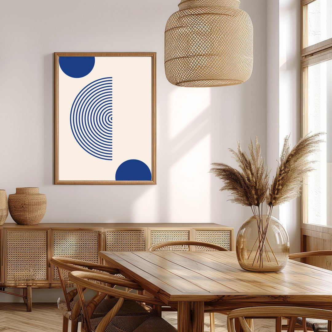 This stunning piece of wall art features an engaging interplay of geometric shapes, with deep blue for Extra Kitchen