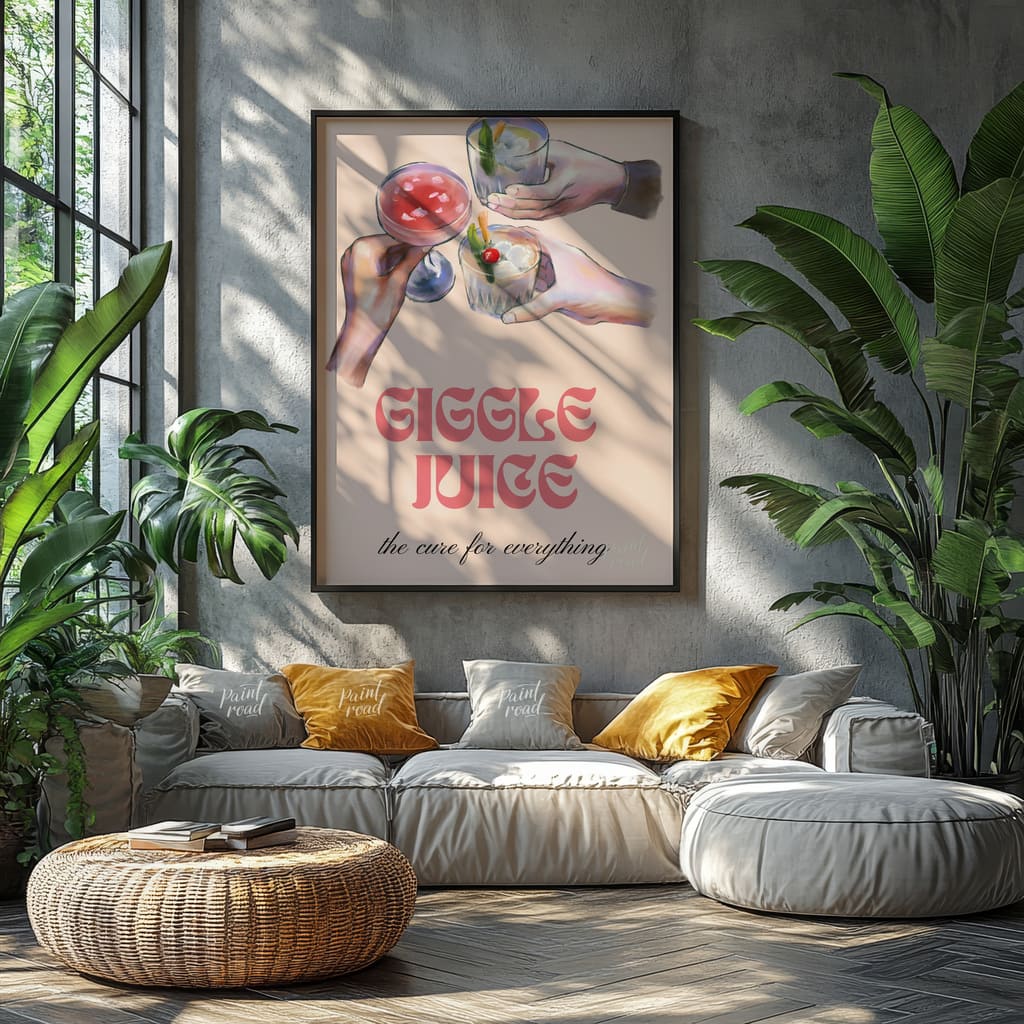 Giggle Juice Painting available online at Paint Road for only Giggle Juice showing aesthetic art and bar