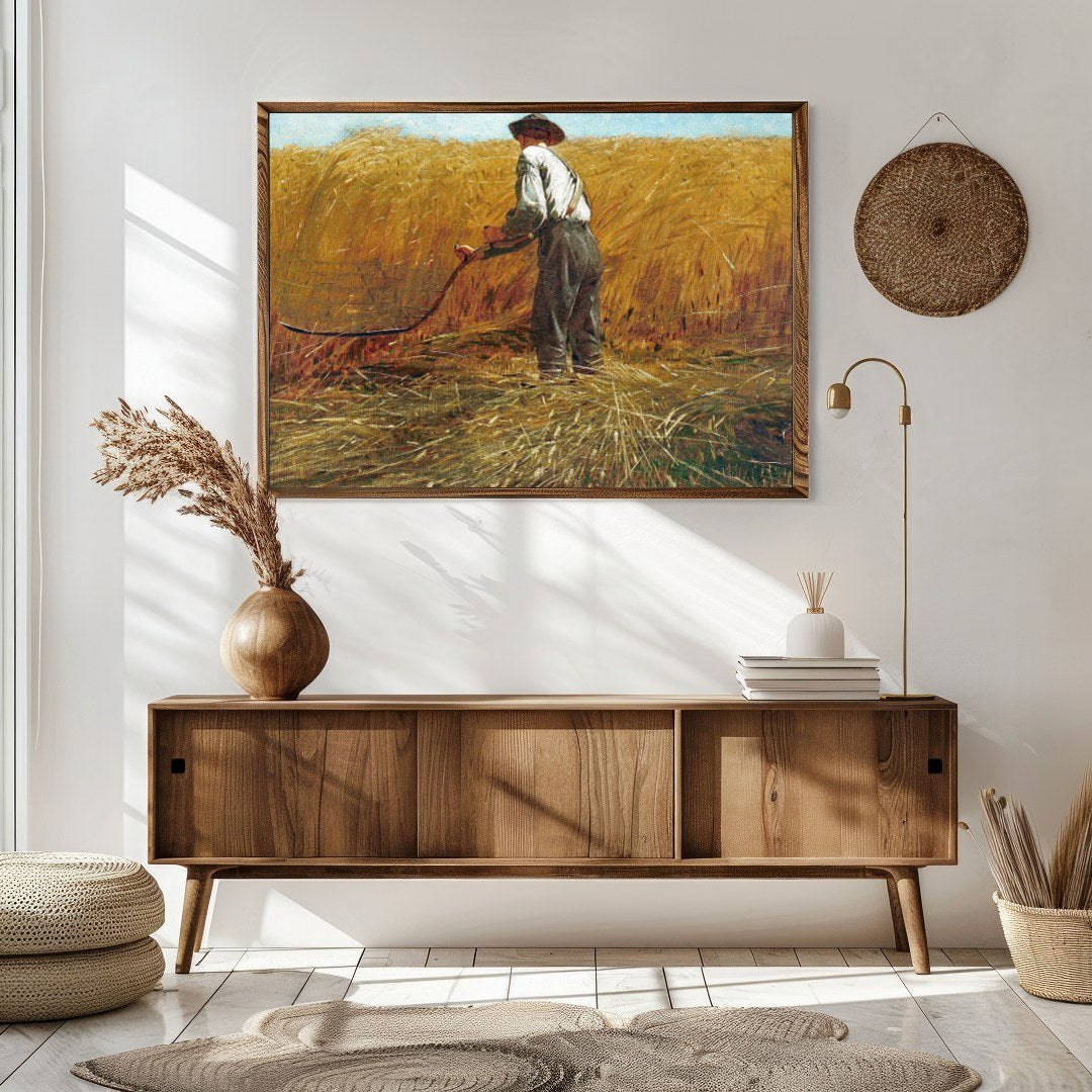 Bask in the tranquil beauty of a bygone era with this evocative landscape depicting a farmer at for Sitting Area
