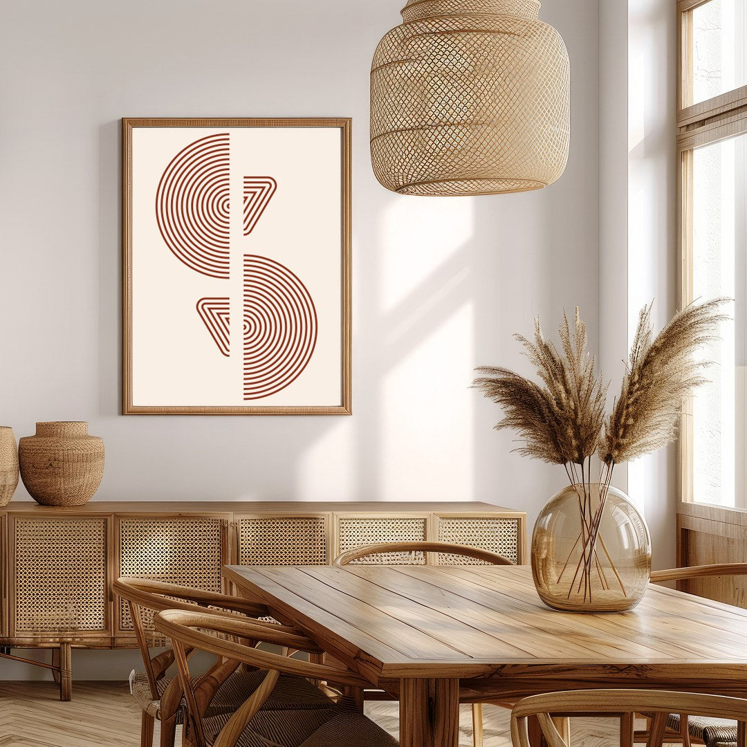 Elevate your space with this modern geometric wall art, featuring concentric circles and triangles for Extra Kitchen