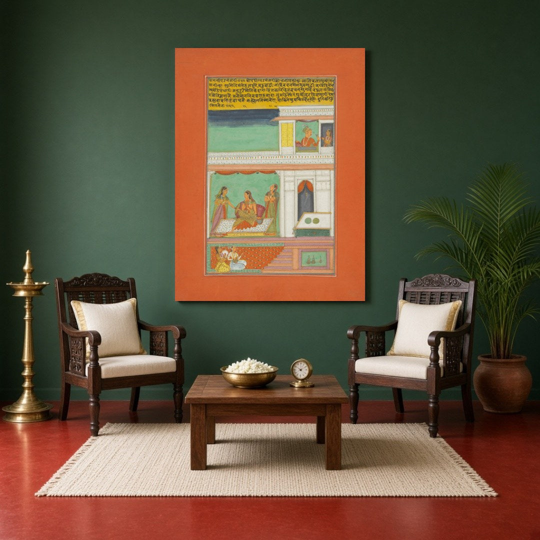 Immerse in the elegance of courtly life with this exquisite Ragamala artwork depicting a noblewoman for Sitting Area