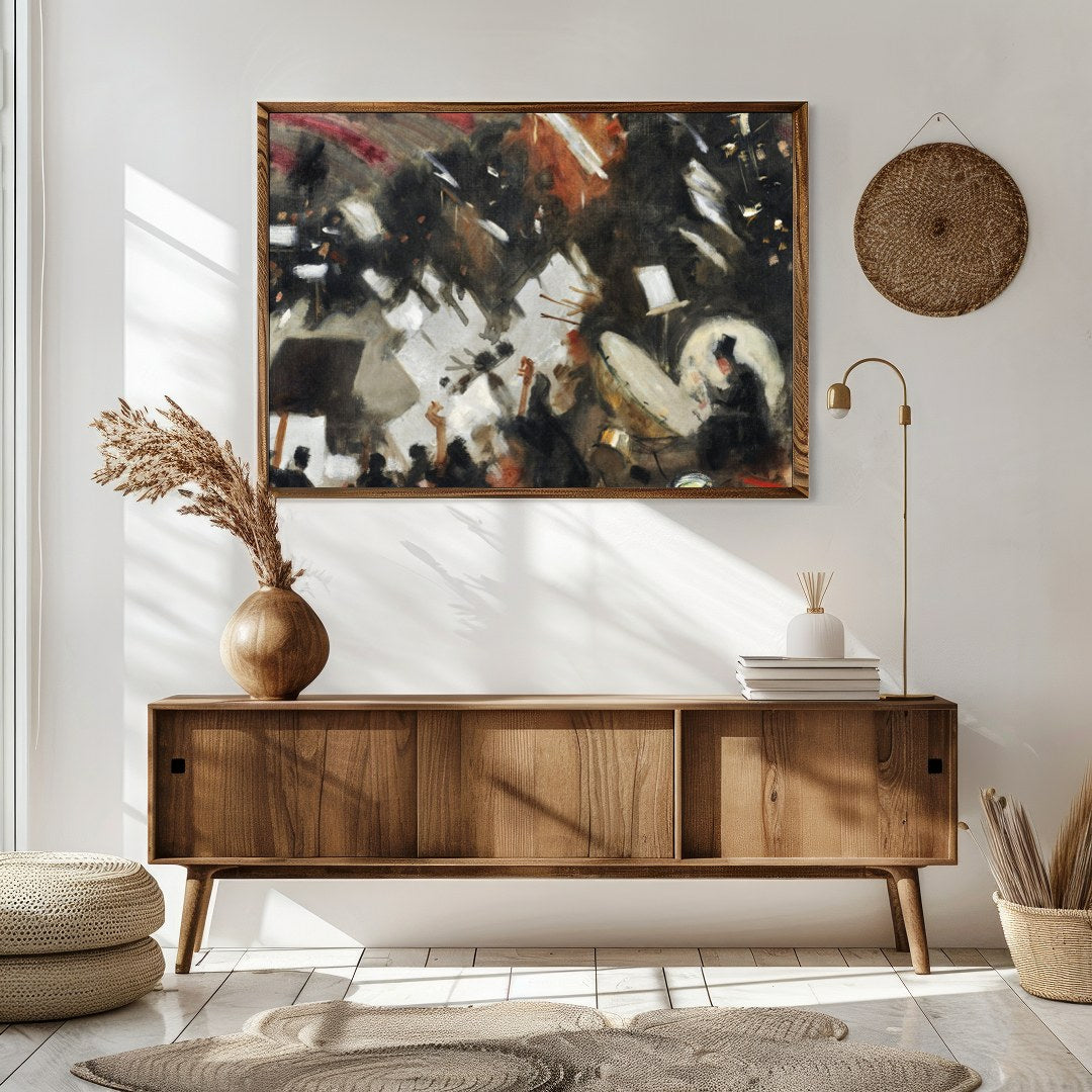 Experience the dynamic energy of an orchestra captured in abstract form. This artwork blends bold for Sitting Area