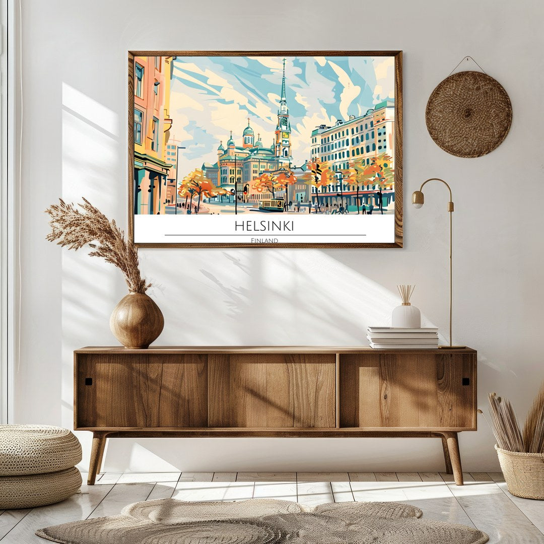 Capture the essence of Helsinki with this captivating cityscape art piece, featuring iconic for Sitting Area