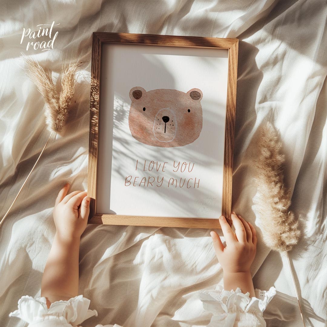 "This charming poster features the heartfelt yet playful misspelled phrase ""I love you beaty much"… for nursery