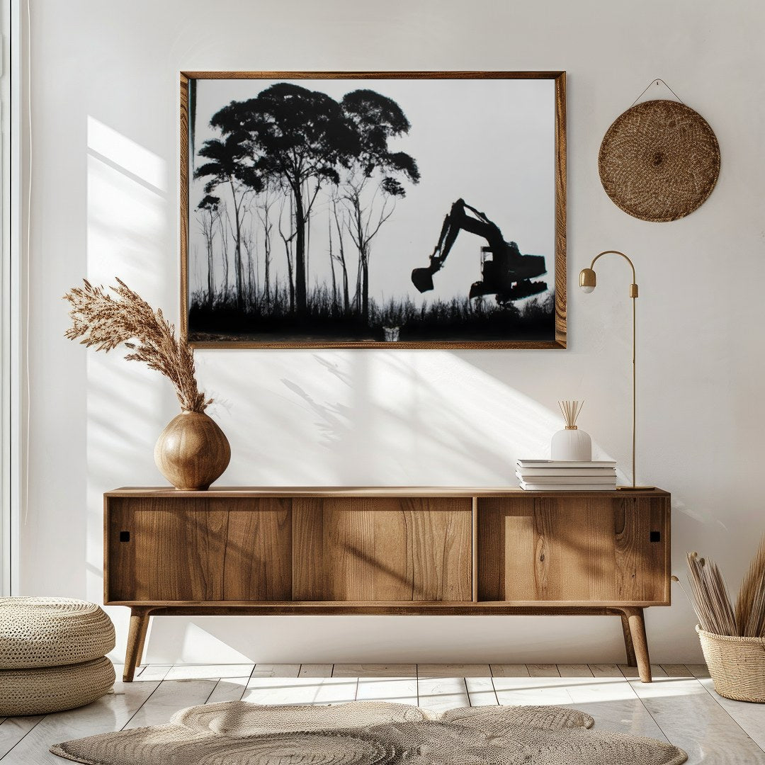 Immerse yourself in a thought-provoking blend of nature and industry. This striking artwork for Sitting Area