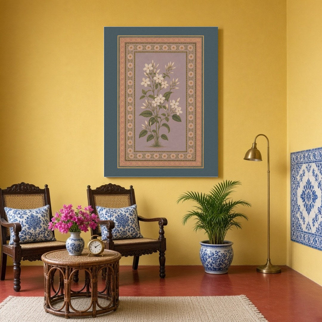 Experience the serene beauty of Mughal art with this exquisite print depicting a sprig of ivory for Sitting Area