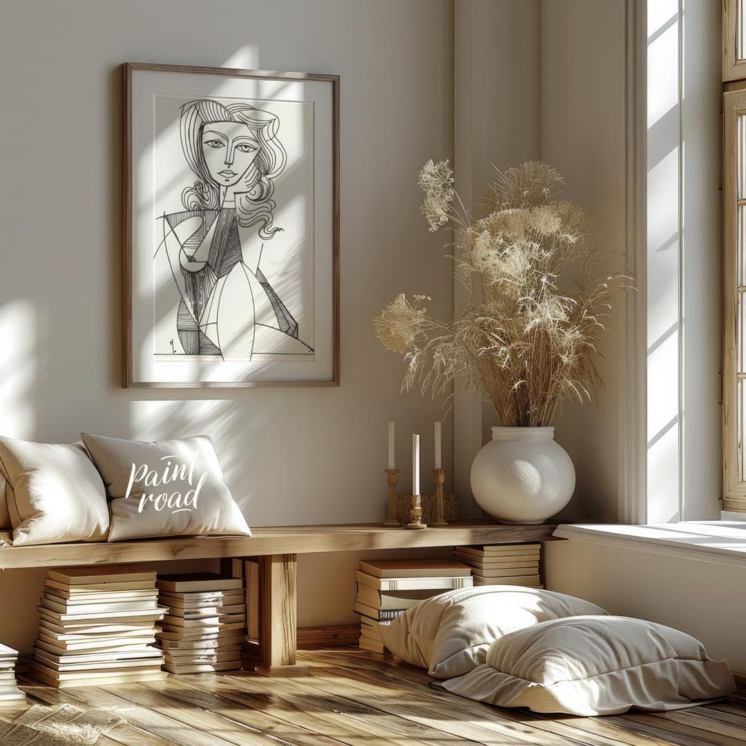 Jacqueline Roque Line Drawing Painting available online at Paintroad showing Abstract Bedroom and Expressive