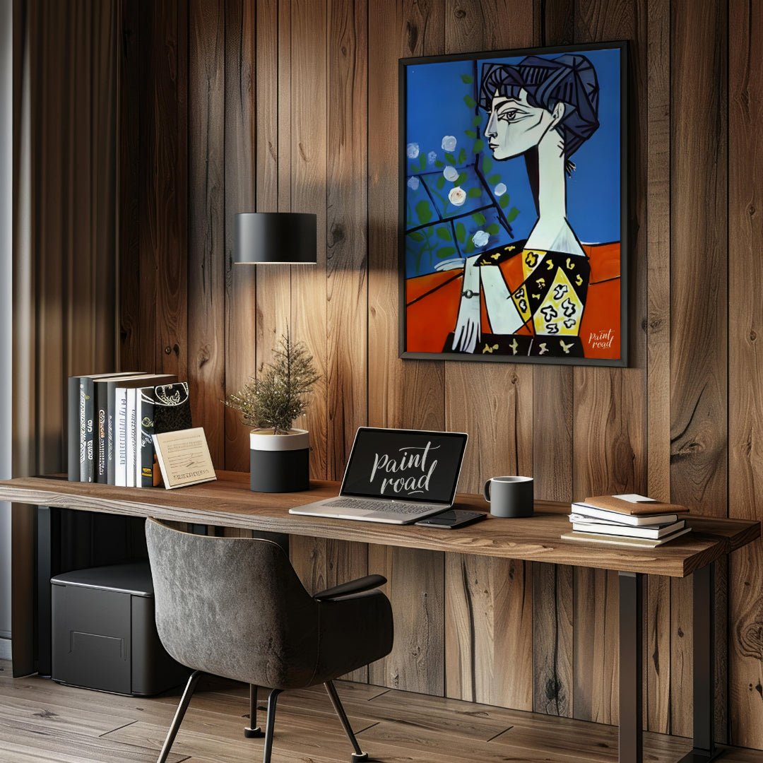 Jacqueline with Flowers Painting available online at Paintroad showing 20th century art collector and art decor