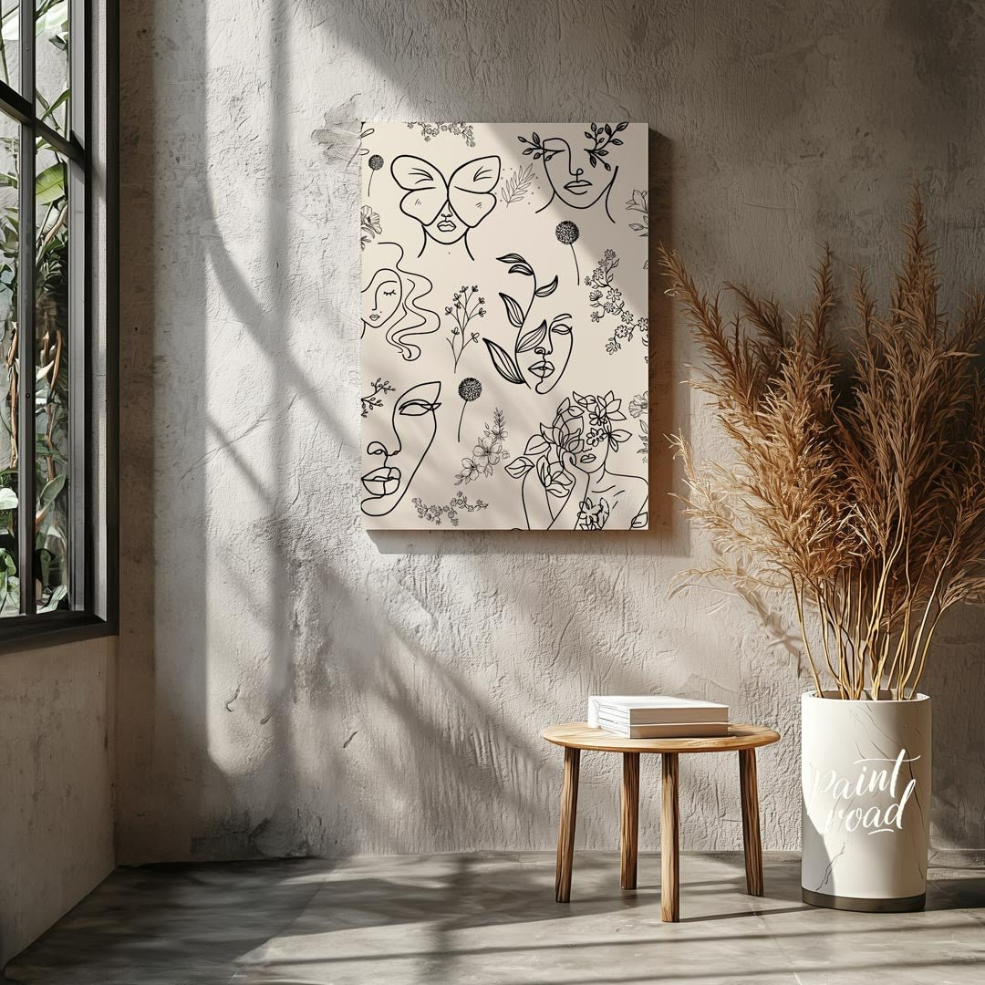 Line Art Faces Flora Painting available online at Paintroad showing abstract faces art print and artistic