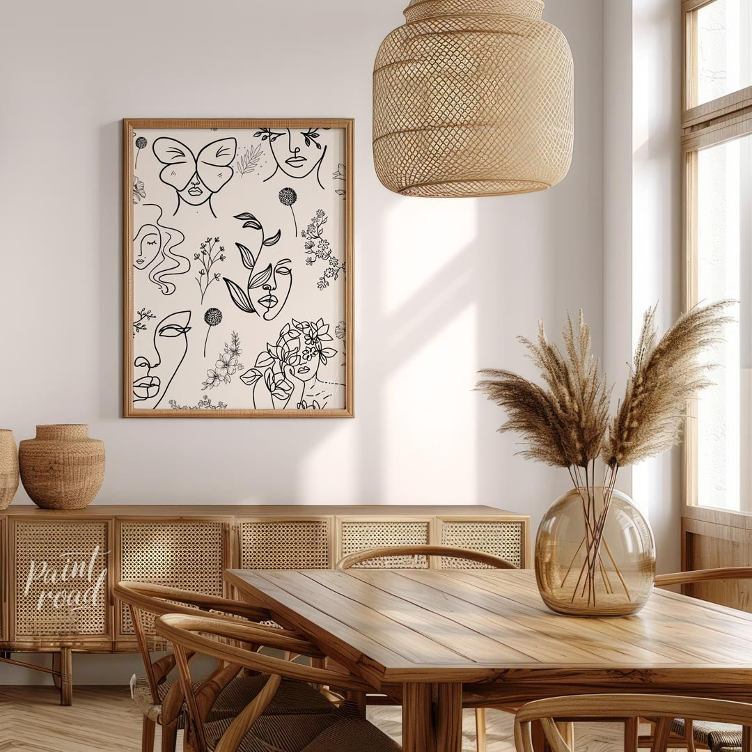 Line Art Faces Flora Painting available online at Paintroad showing abstract faces art print and artistic