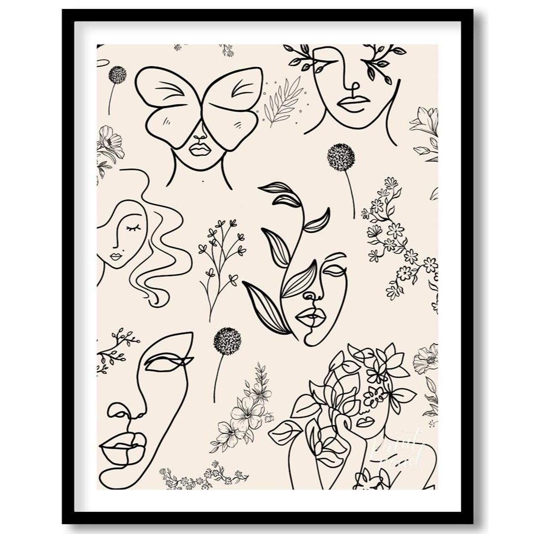 Line Art Faces Flora Painting available online at Paintroad showing abstract faces art print and artistic