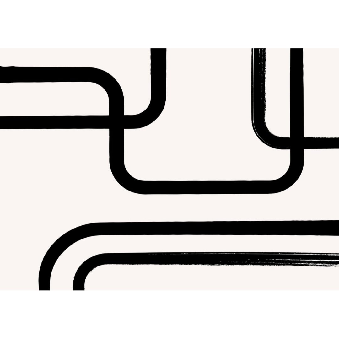 " ""Linear Flow"" presents a minimalist abstract composition with bold black lines against a light,… for other