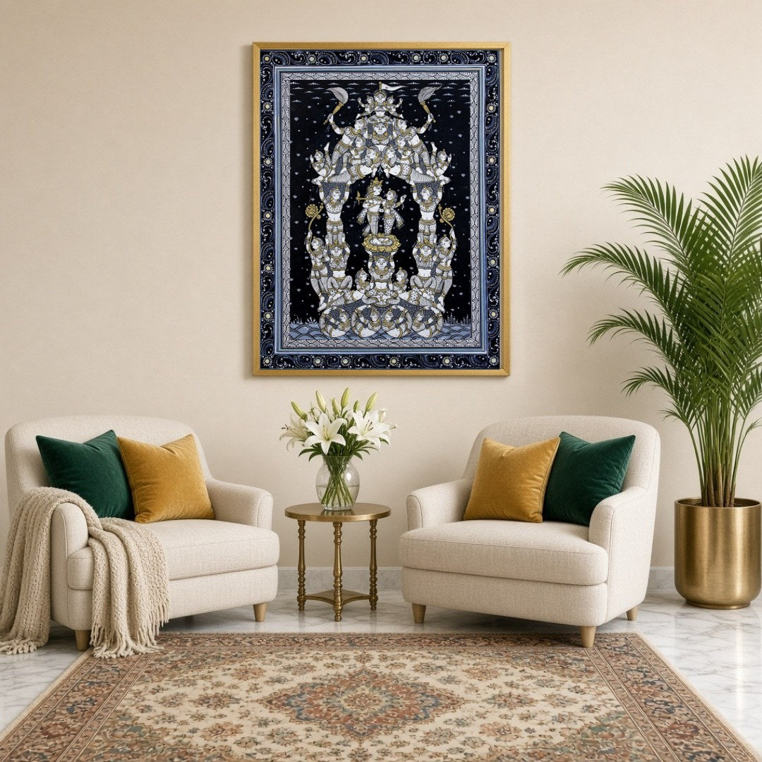 Experience the intricate beauty of this Pattachitra artwork, featuring a majestic assembly of for Sitting Lounge