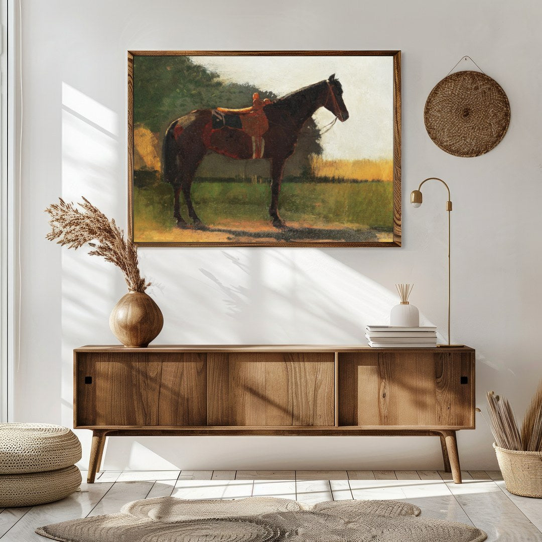 Immerse yourself in the tranquility of this captivating artwork featuring a majestic horse against for Sitting Area