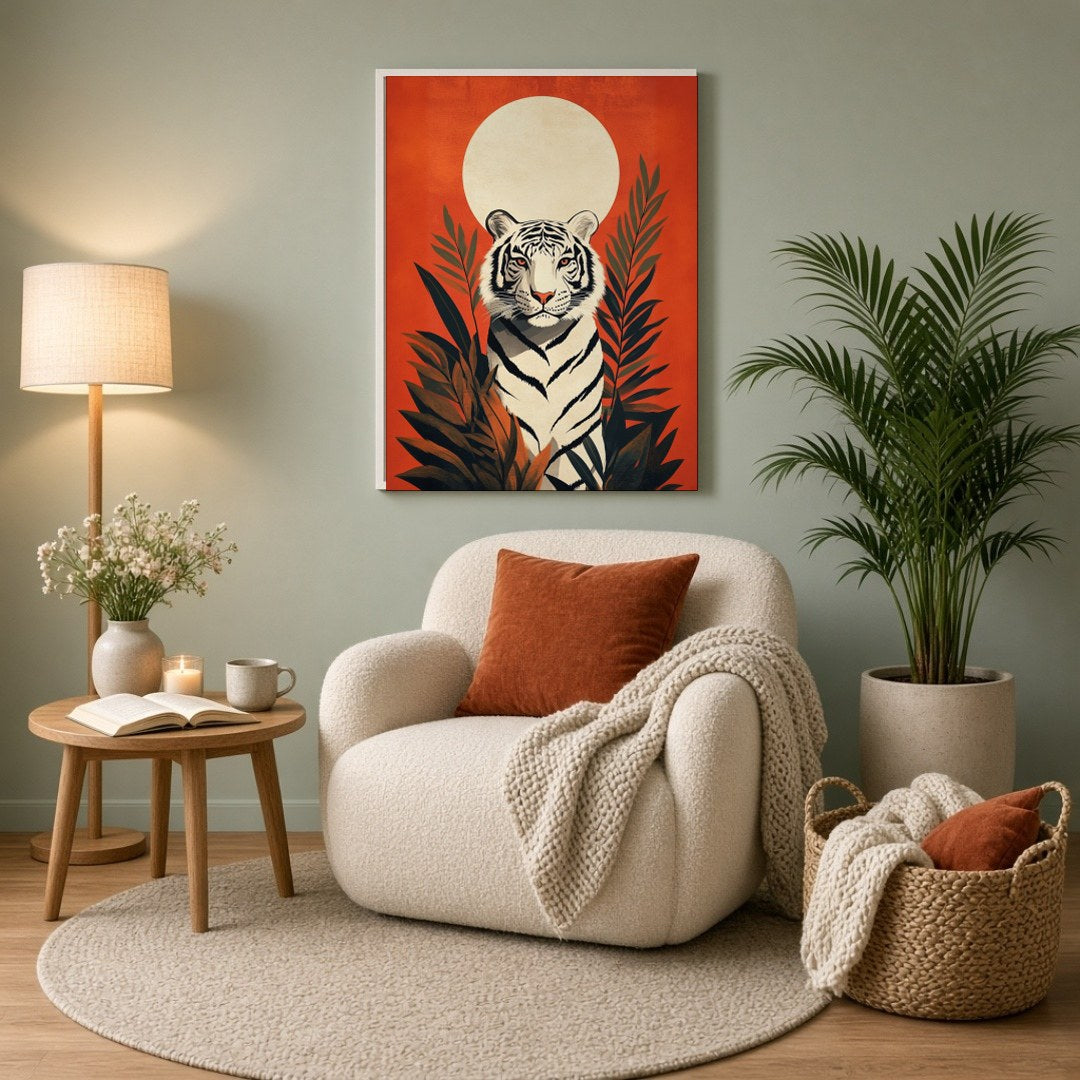 Immerse yourself in the striking elegance of this contemporary wildlife art print, featuring a for Reading Nook