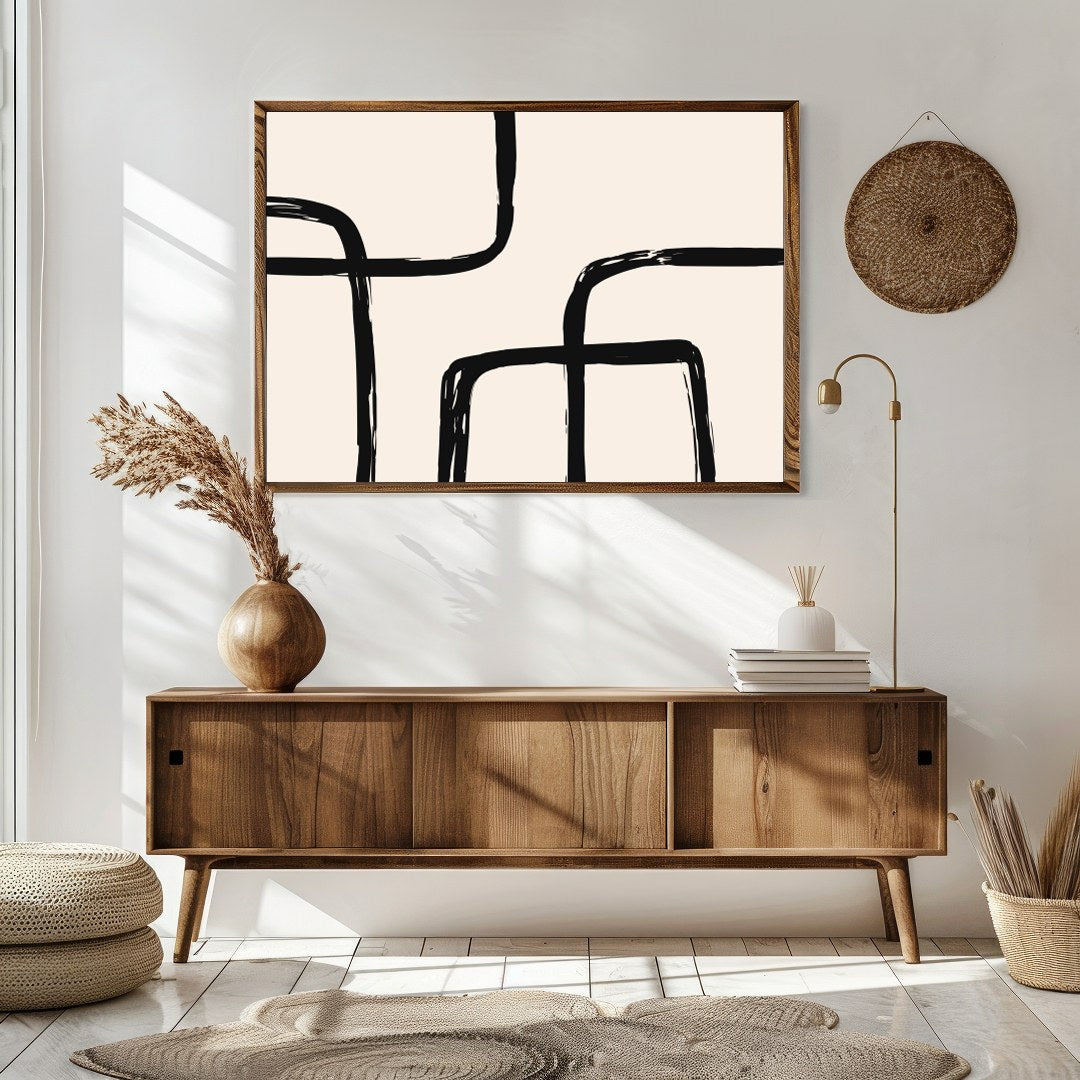 Elevate your space with this minimalist piece featuring bold black lines that create a captivating for Sitting Area