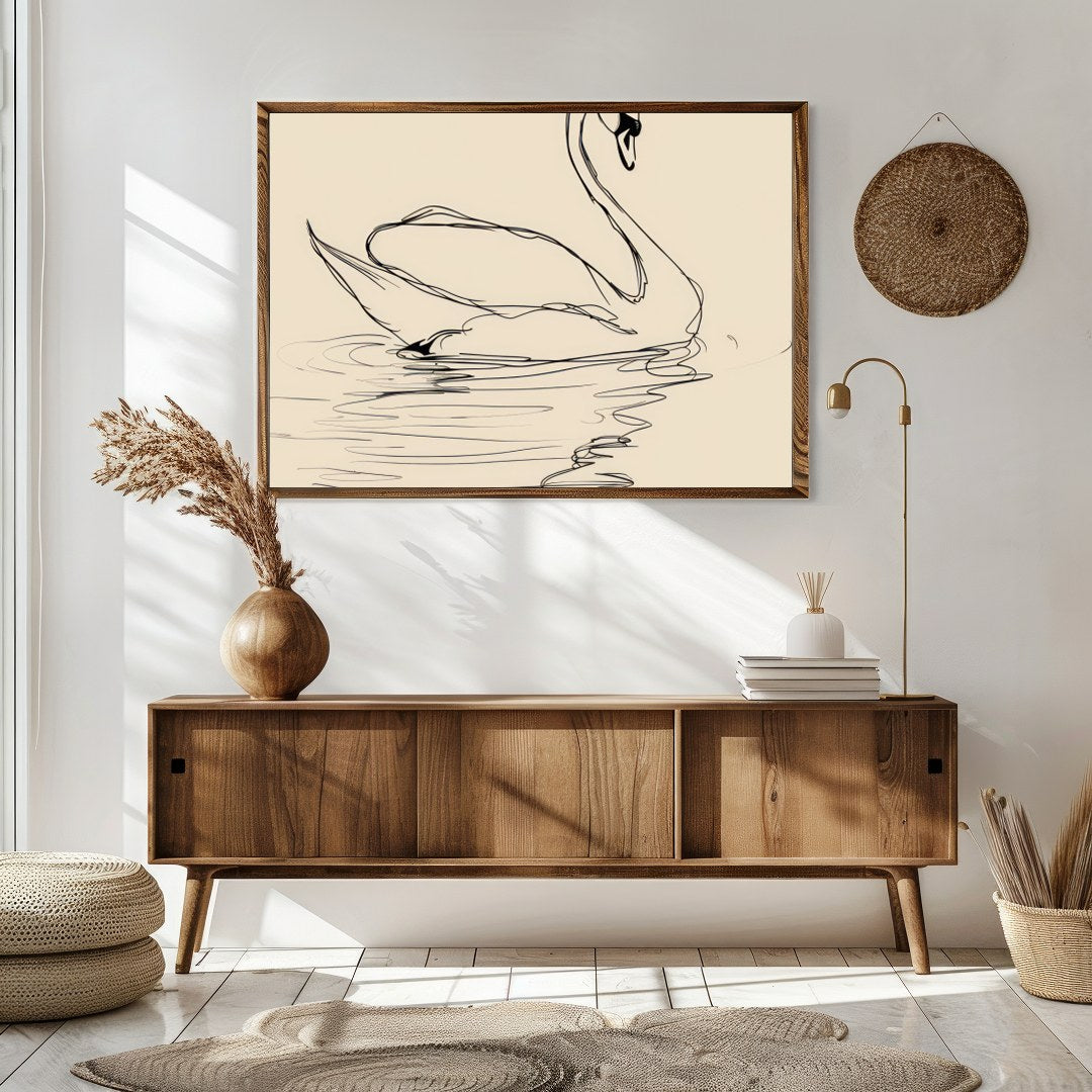 Bring tranquility to your space with this elegant minimalist swan line art. The gentle curves of for Sitting Area