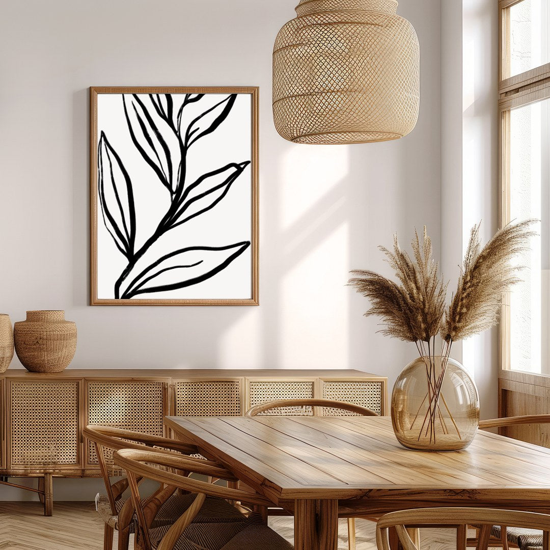 Elevate your space with this striking monochrome botanical artwork. Featuring bold, minimalist for Extra Kitchen